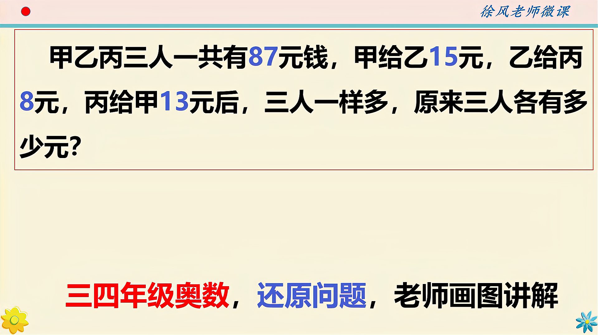 [图]三四年级奥数，还原问题，孩子觉得很复杂，老师画图讲解