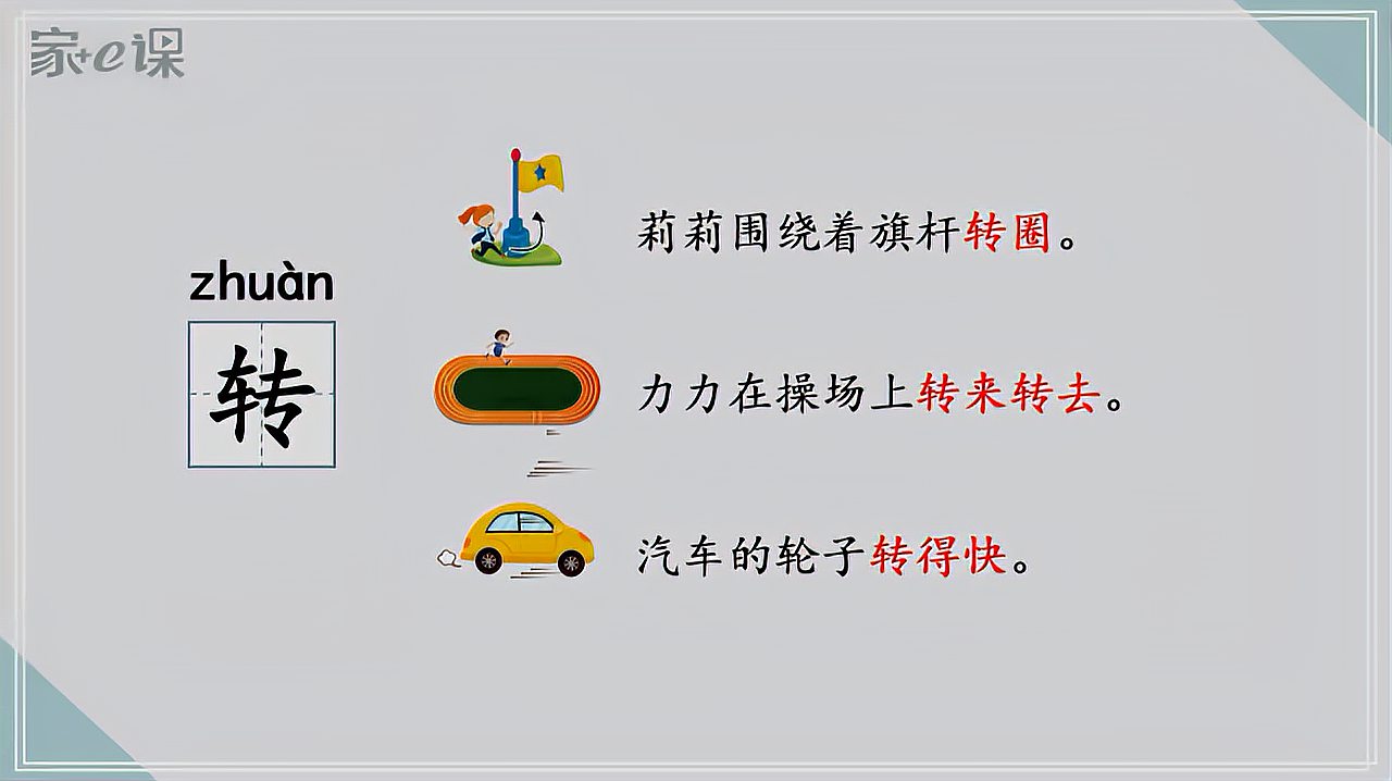 [图]一年级多音字讲解“转”：转圈、转身