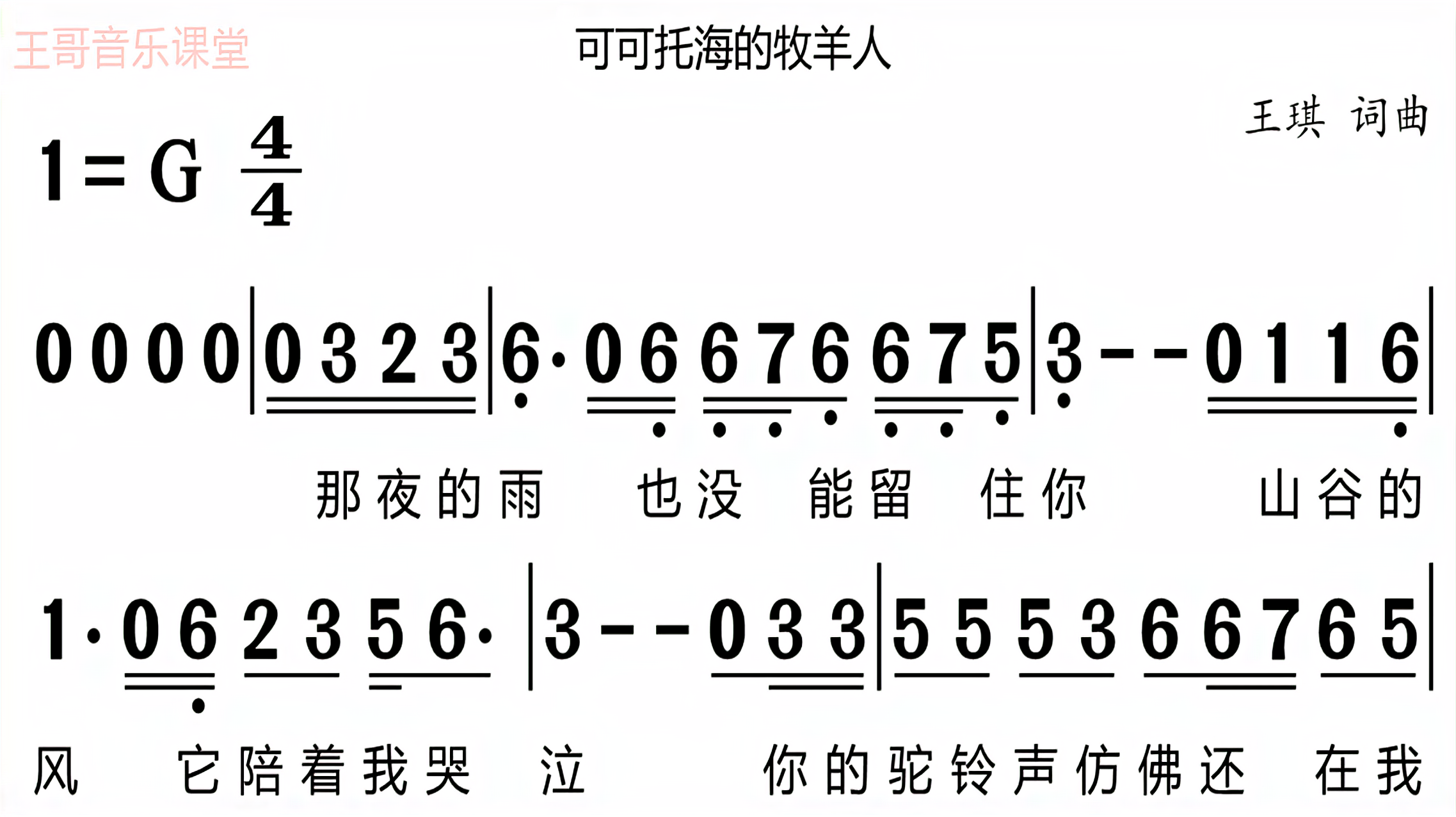 [图]王琪歌曲《可可托海的牧羊人》,动态有声简谱视唱