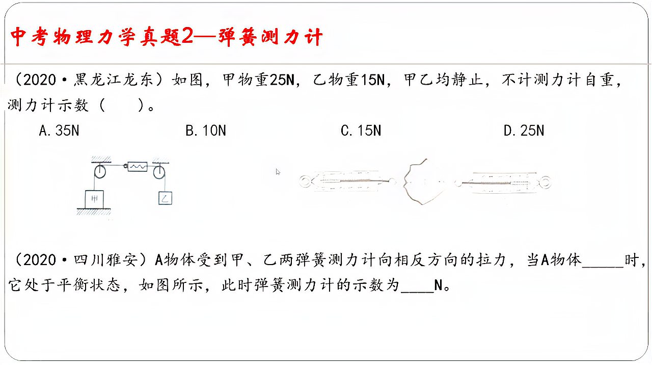 [图]2020年中考物理力学真题2#弹簧测力计的读数