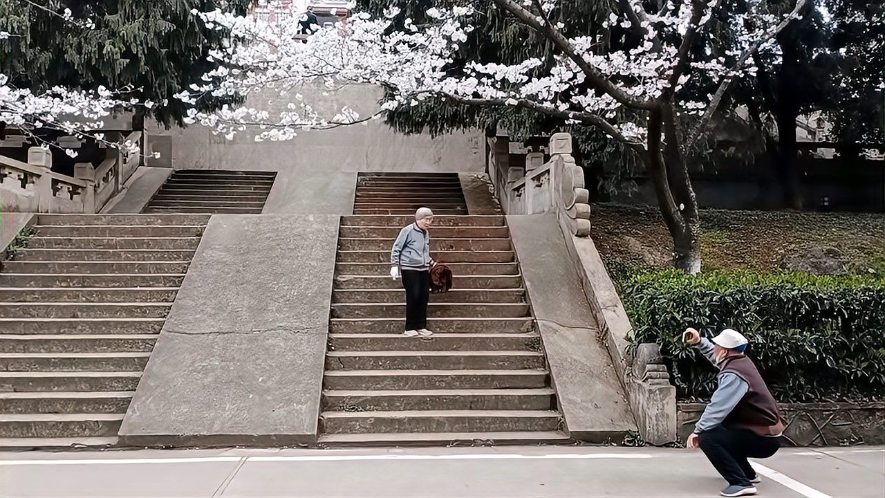 [图]太浪漫!武汉樱花树下老爷爷为老奶奶拍照,一细节感动众人