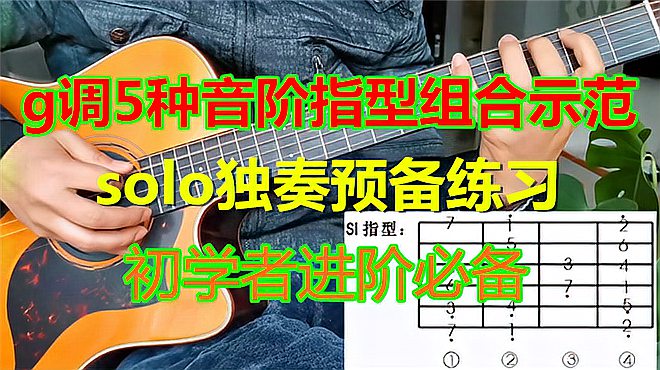 [图]吉他g调5种音阶指型组合示范，solo独奏预备练习，初学者进阶必练