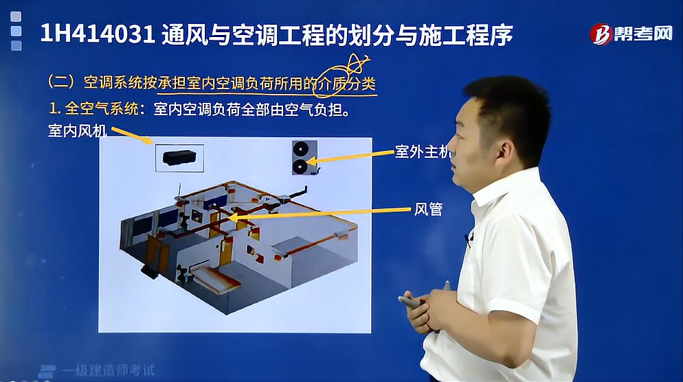 [图]帮考网朱培浩老师讲空调系统按承担空调负荷所用的介质分为几类?