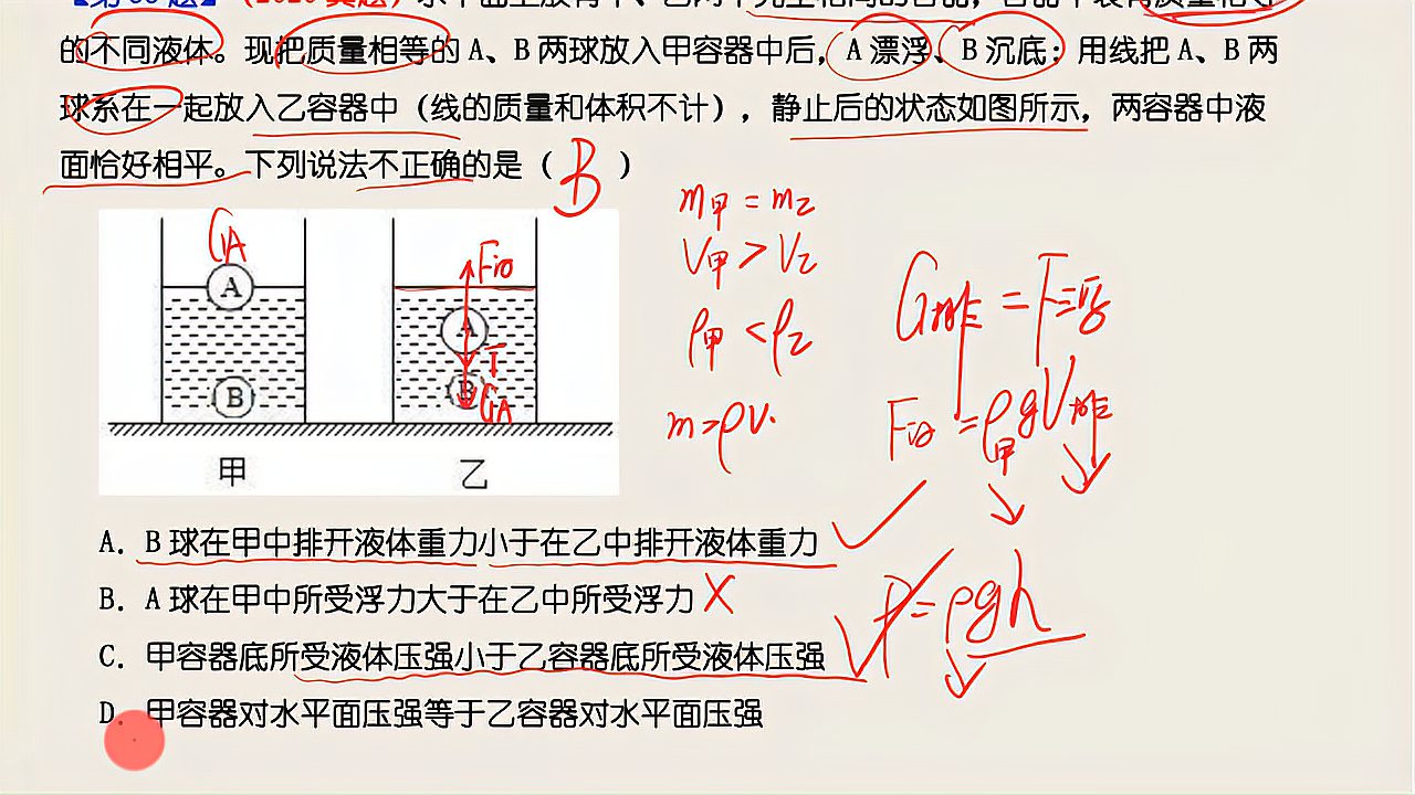 [图]初中物理每日一题,力学篇第33题 :浮力压强结合