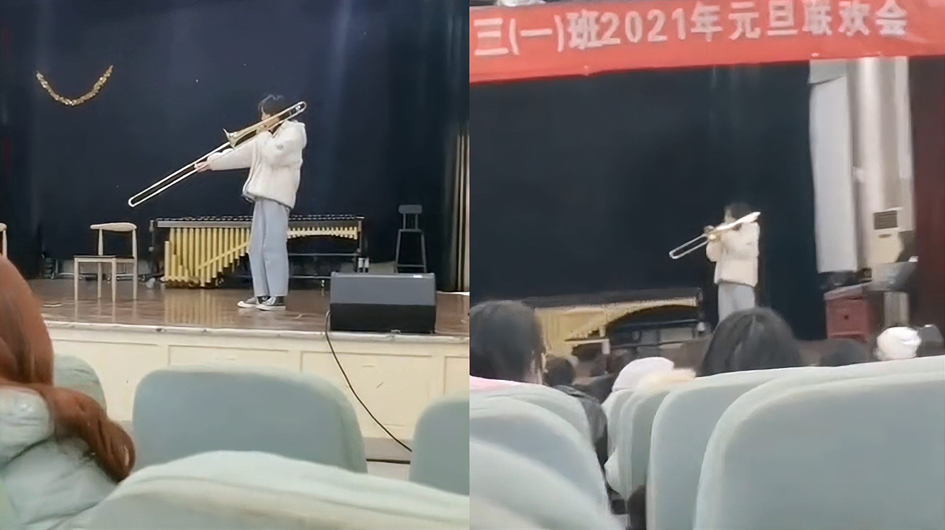 [图]男生长号表演经典乐曲 跑调拍子慢观众笑疯 本人回应：是自然发挥