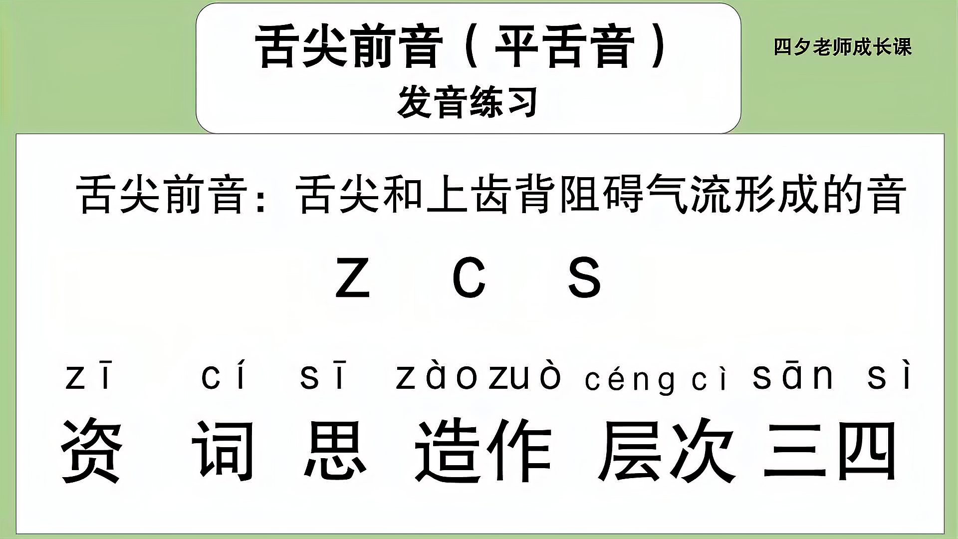 [图]普通话学习:舌尖前音(平舌音)-z,c,s发音练习