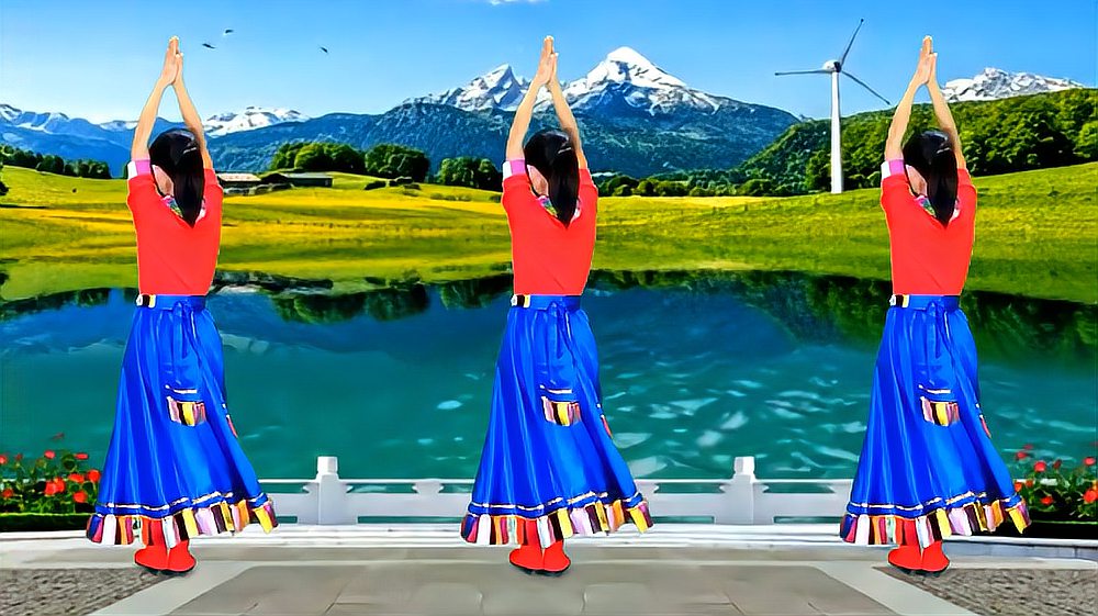广场舞《水边的格桑梅朵》草原情歌,抒情唯美藏族舞蹈优雅大方
