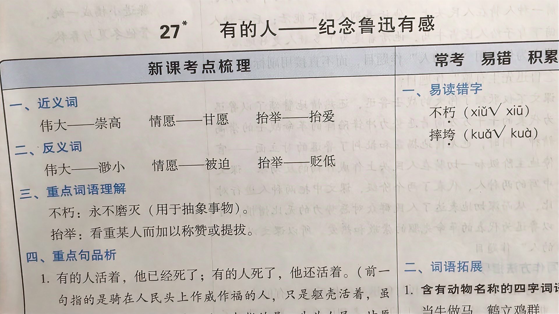 [图]部编版六年级语文上册27课《有的人——纪念鲁迅先生》知识点复习