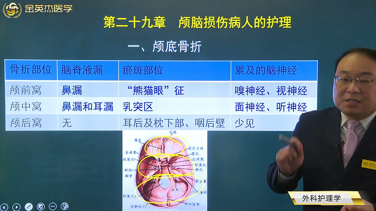 [图]外科护理学29颅脑损伤01颅底骨折01颅前窝、颅中窝、颅后窝的区别