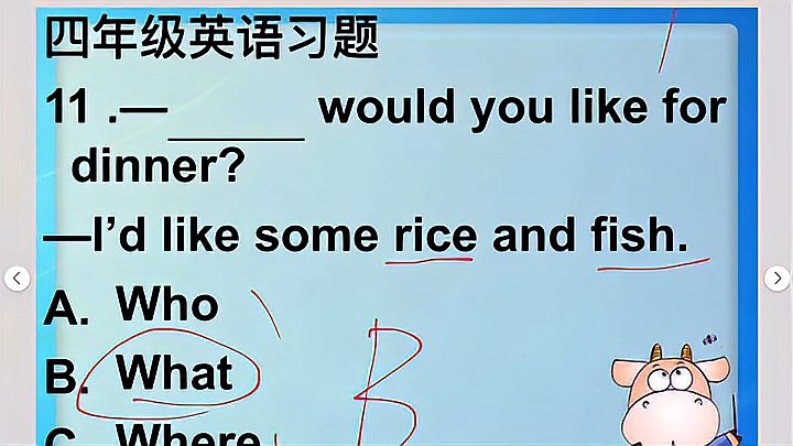 [图]小学四年级英语What would you like for dinner固定句型答语讲解