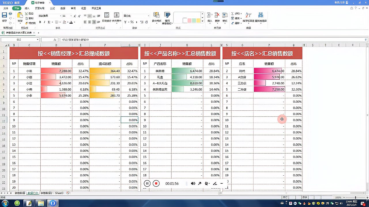 [图]产品销售明细台账管理,按销售经理产品名称提成,数据分类汇总