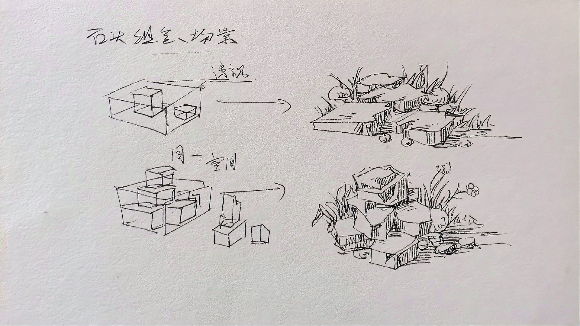 [图]石头组合怎么画?零基础风景速写技法教学