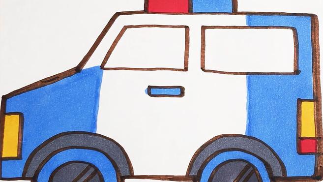 儿歌多多汽车简笔画 第18集 警车 学画帅气警车 宝贝做个小英雄