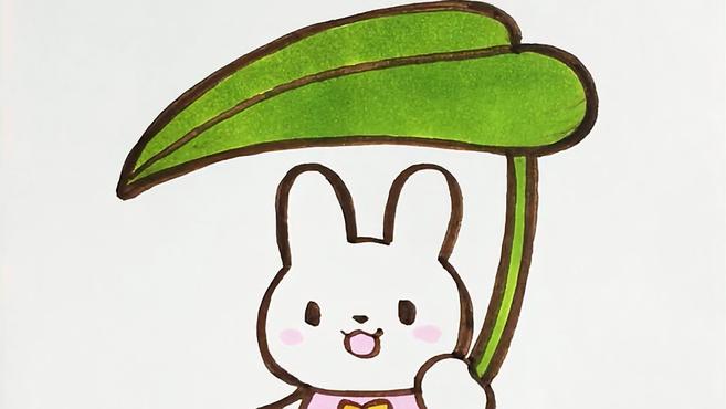 儿歌多多儿童简笔画 第104集 打伞小兔 清明节画小白兔一起玩游戏