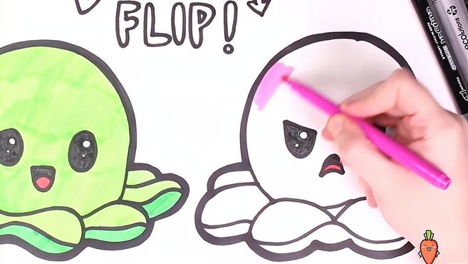 给两只可爱的小章鱼涂色,仔细看发现它们两的表情不一样