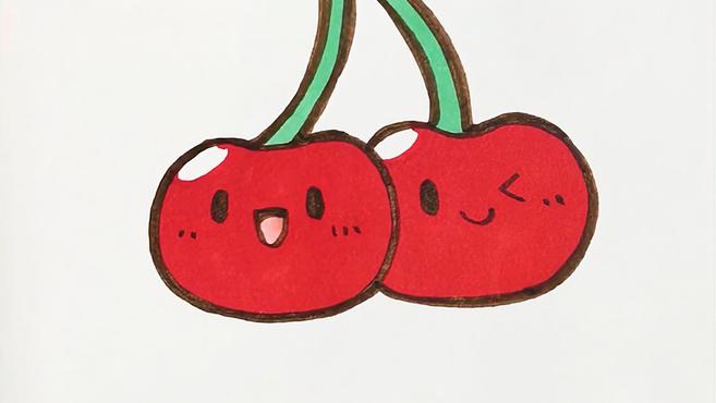 儿歌多多蔬菜水果简笔画 第2集 樱桃 学画小巧可爱的卡通樱桃