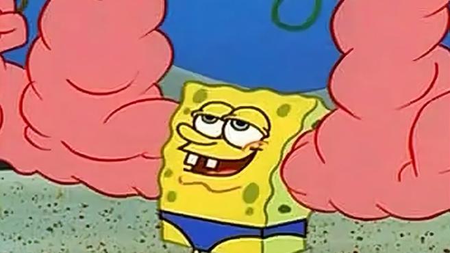 海绵宝宝吃掉派大星后,变成肌肉猛男,紫薯精灭霸都打不过他!