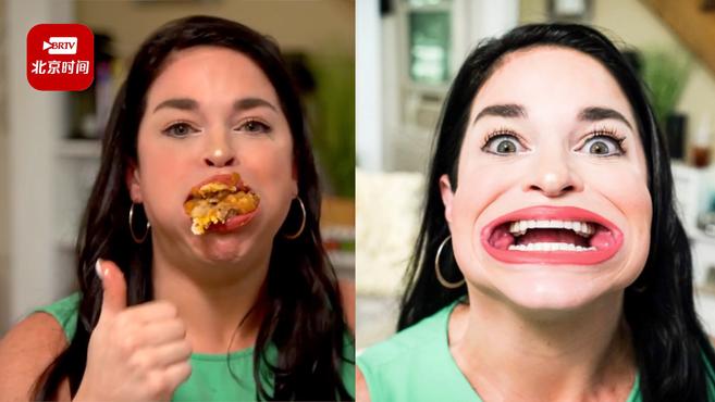 美国女子一口吃两个汉堡成网红 吉尼斯认证她拥有“世界上最大嘴”
