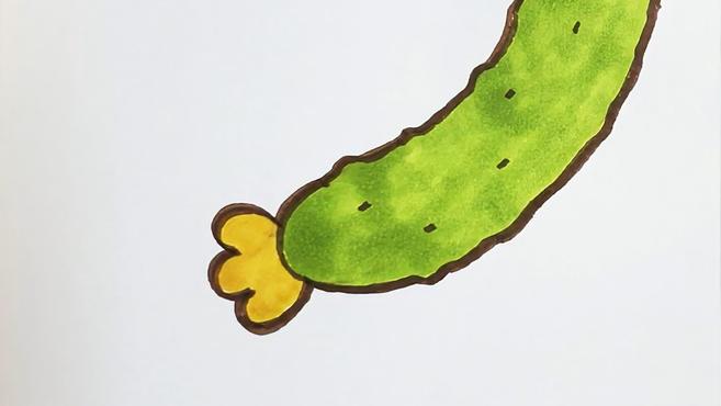 儿歌多多蔬菜水果简笔画 第15集 黄瓜 秋天画一棵成熟的卡通黄瓜