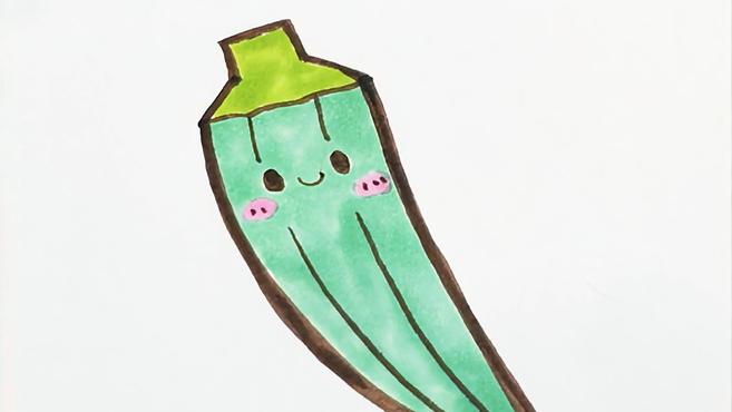 儿歌多多蔬菜水果简笔画 第16集 秋葵 宝贝画一颗可爱的秋天蔬菜