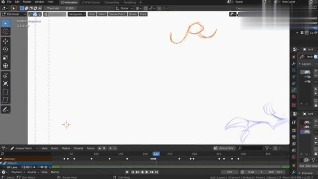 [图]blender-2.8x-2d动画制作-GP蜡笔工具-如何画和制作卡通小鸟
