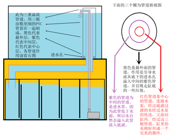 观赏鱼缸里面的三重溢流.直角和三角溢流区的优缺点