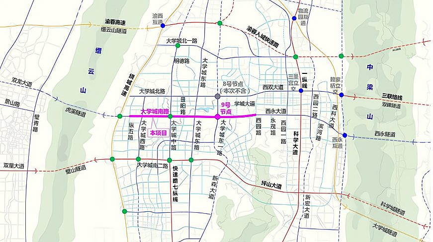 重慶高新區啟動大學城南路及立交改造概算5億,西部槽谷越發完善