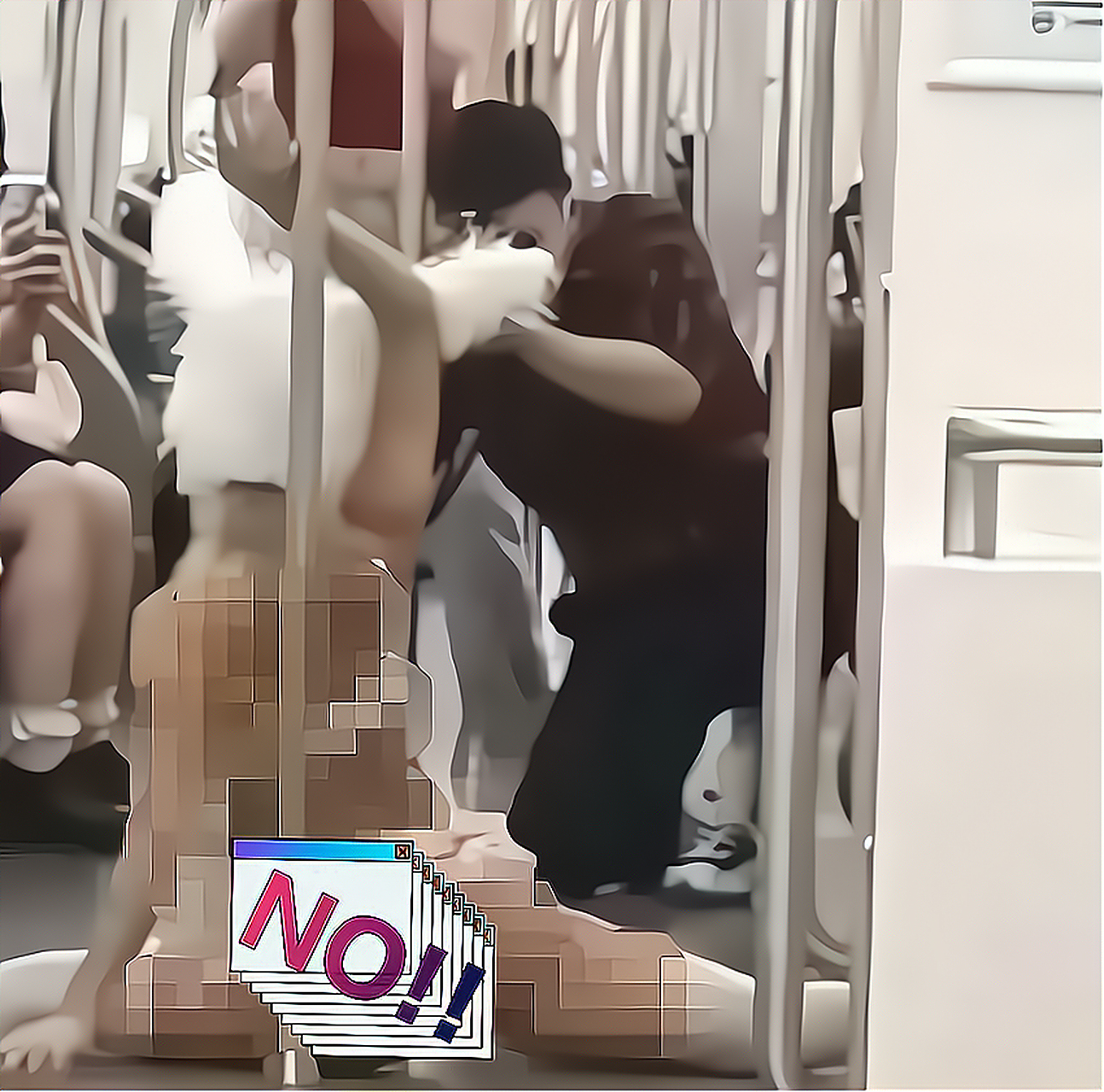一个年轻漂亮的女孩子穿着三点式内衣在地铁里让人