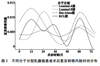 不同分子分型乳腺癌术后复发转移风险及其时间分布规律