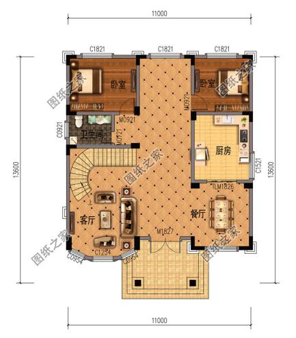 農村面寬11米三層樓房設計圖,戶型實用上檔次,符合農村生活要求