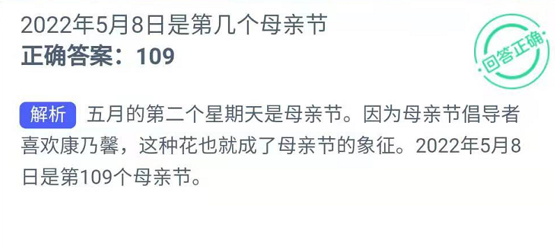 2022年5月8日是第几个母亲节?5月8日蚂蚁新村知识问答