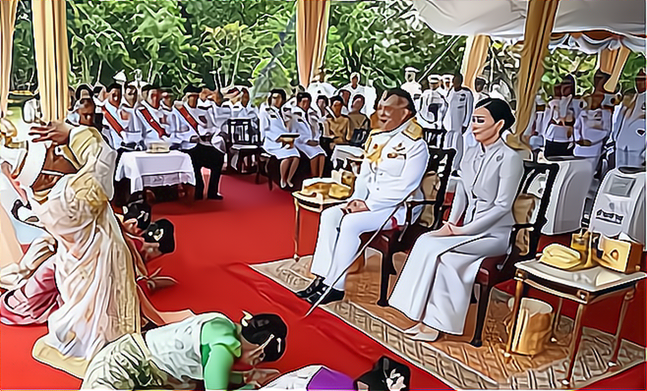 细看泰国王室跪拜礼,贵妃婀娜多姿,王后严肃高冷,大臣横七竖八