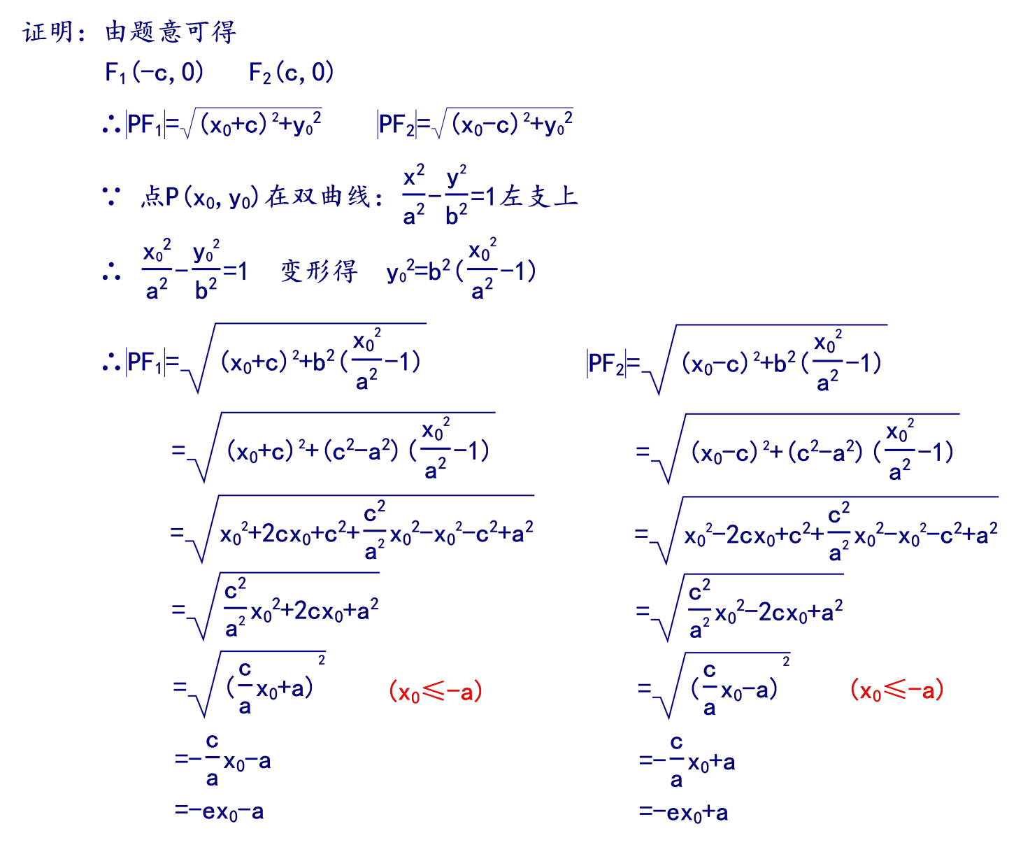 雙曲線相關公式及其證明(焦點三角形,焦半徑,通徑,弦長公式)