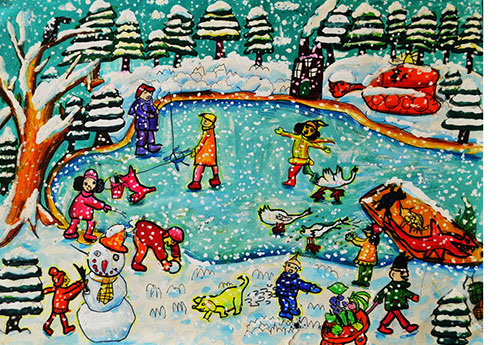 儿童画赏析—五彩缤纷的雪中世界!