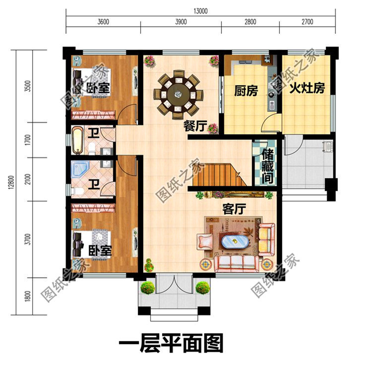 13米宽二层楼房设计图,占地不超过130平米,农村建房就它了