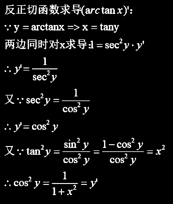 最简单的arctanx反正切函数求导方法