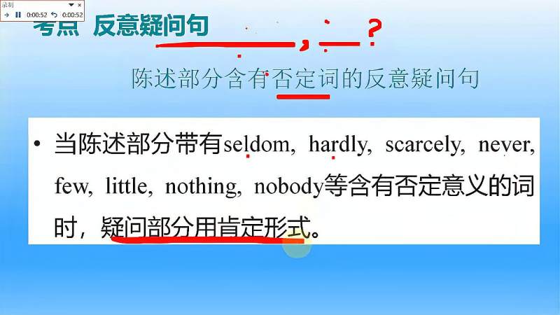 中学英语陈述部分含有否定词seldom,hardly等否定词的反意疑问句,教育,在线教育,好看视频