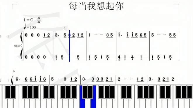 [图]自学钢琴双手简谱八度分解和弦音乐伴奏歌曲（每当我想起你）