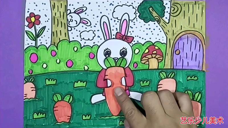 小兔子拔萝卜儿童画