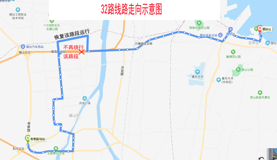 烟台32路公交车路线图图片