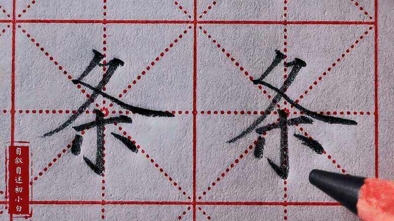 楷书练字“条”字，撇捺舒展，底部横短，书写稳健,文化,艺术,好看视频