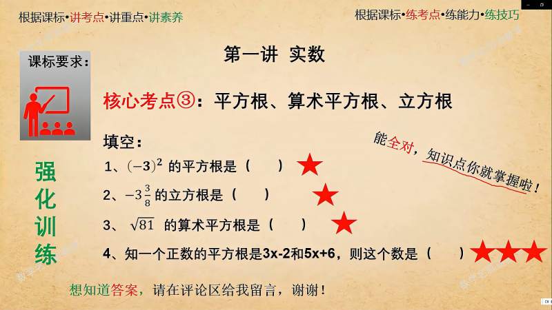 七年级数学考点3 实数综合题 考查平方根 立方根 算术平方根 教育 在线教育 好看视频