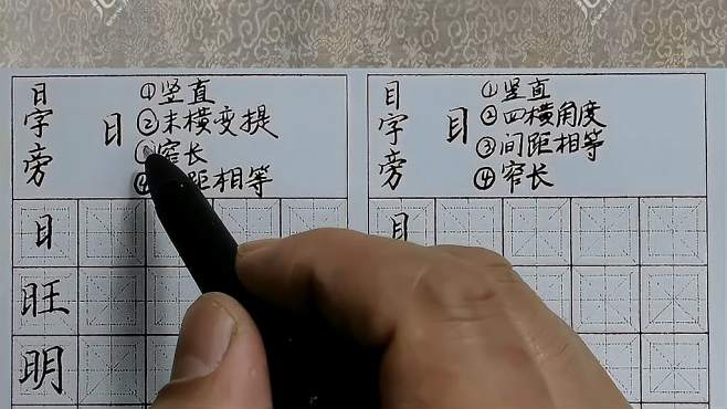 王永成硬笔书法公益课堂偏旁部首7,日字旁和目字旁的写法
