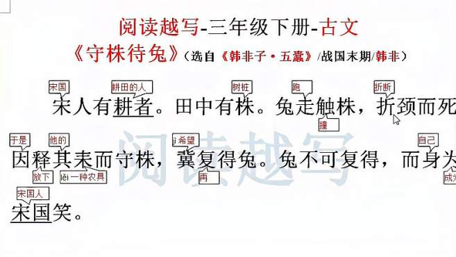 [图]三年级下册文言文阅读：《守株待兔》，不想努力和不知变通的后果