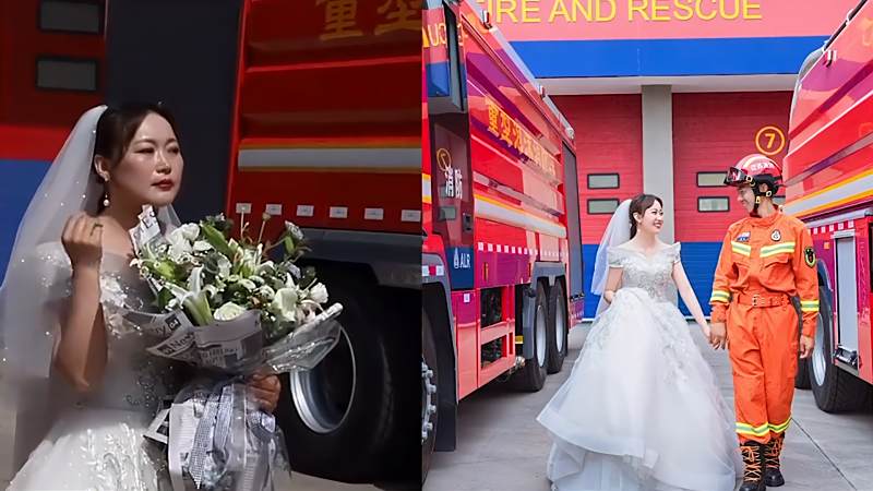 这波狗粮干了入伍24年的消防员和妻子补拍婚纱照网友祝幸福