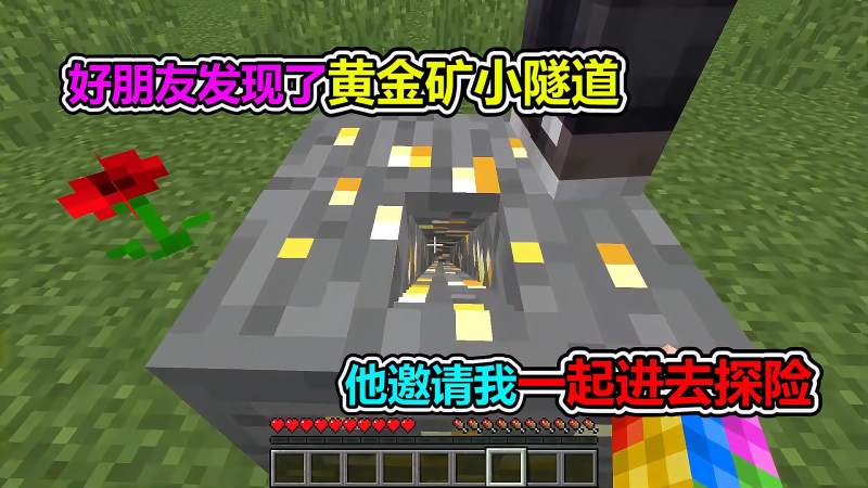 mc我的世界黄金矿上面的小隧道朋友邀请我一起进去看看