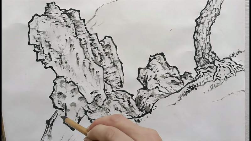 斧劈皴是宋代山水画的主要皴法,教你使用斧劈皴来创作一幅山水画,文化,艺术,好看视频