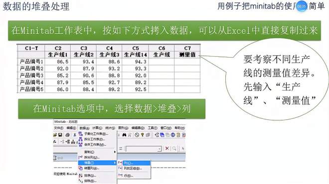 [图]基础应用：数据的堆叠：用例子把minitab的使用变简单