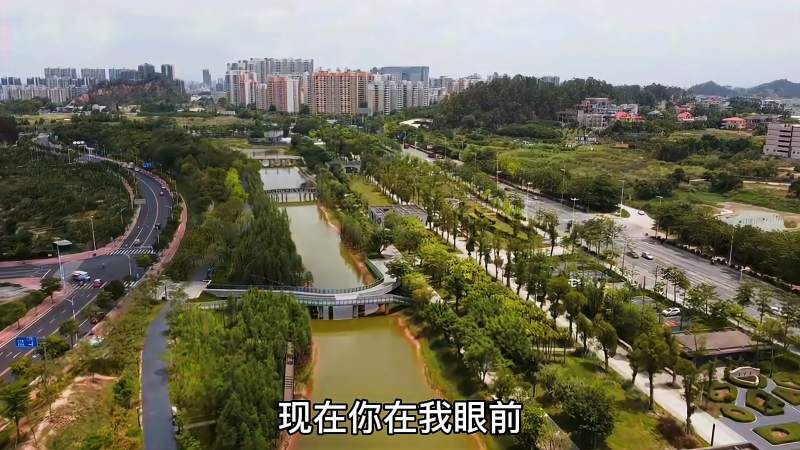 航拍东莞市新建的一座公园常平常新公园美景