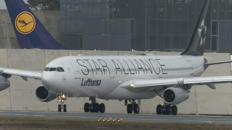 汉莎航空a340星空联盟涂装客机起飞